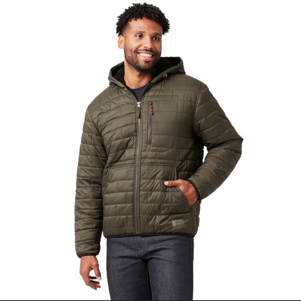 Free Country Jacket Mens Large Green Hooded Insulated Parka Winter Coat Full Zip